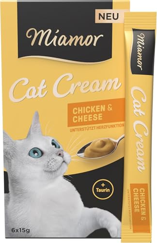 Miamor - Cat Snack (Cream) | Snack zum Verwöhnen ausgewachsener Katzen. Ergänzungsfutter im Portionsbeutel ohne Zucker und künstliche Zusätze | 11x6x15g Chicken & Cheese