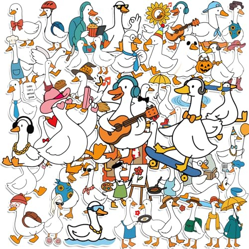 50 Stück Süße Gänse Aufkleber, Wasserdicht Gans Meme Sticker Lustige Tier Deko Kreative Gänse Sticker für Wasserflasche Auto Handy Laptop