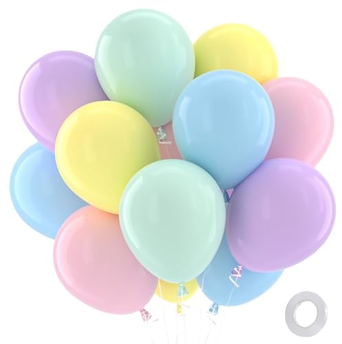 QIFU Pastel Balloons 100 Pack Party Latex Balloon - 12 Inch Rainbow Balloon Macaron Pink Yellow Purple Green Blue Balloons For Kids Girl Birthday Party Decorations Princess Engagement Baby Shower