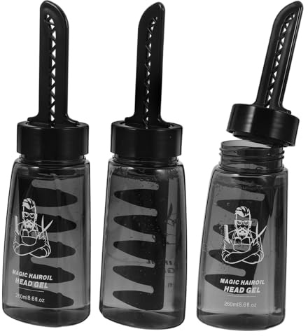 LIFKOME 3 Stück Leere Haargelflaschen mit Kamm aus Kunststoff 260ml für Einfaches Styling und Einfache Anwendung Tragbar für Friseure und Herren