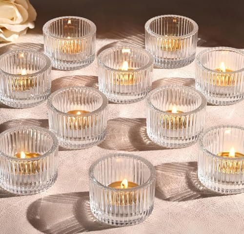 sengcengs Teelichthalter 12er Set, Klare Klein Teelicht aus Glas, Teelichtgläser, Kerzengläser, Teelichthalter für Heimdekoration, Schreibtischdekoration, Party-Dekoration, Geburtstagsfeier, Hochzeit