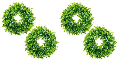 Rastapulz 4 Pack Künstlicher Buchsbaum Kranz Künstliche Künstliche Grüne Blätter Kranz Haus Tür Hängen Kranz Dekoration, 10