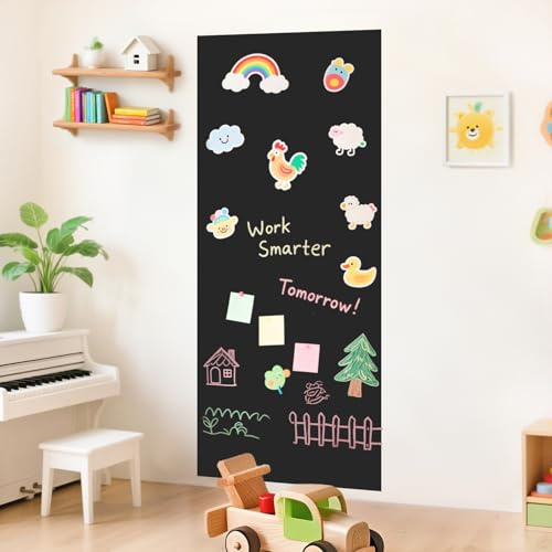 FUHSY Magnetic Wall Decal 120x45cm Black Magnetic Wall Decal Chalkboard Magnet Wallpaper Multiple Accessories for Home Playroom and Classroom