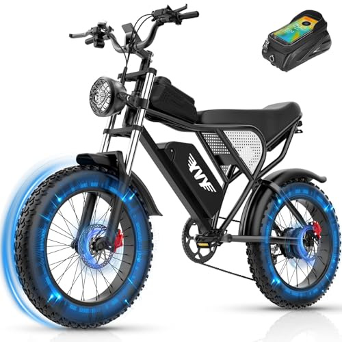 YVY C20 Bicicletta Elettrica, Autonomia 150 km, Batteria Rimovibile 48V 20Ah, Motore 90 Nm, Fat Bike Elettrica, Ebike 7 Velocità, Doppia Sospensione, Doppio Disco, Schermo LCD