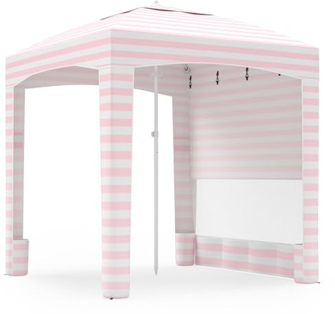 HOMASIS Tenda da Spiaggia Portatile 1,8 x 1,8 m, Parasole Spiaggia con Protezione Solare Regolabile in Altezza, Gazebo con Parete Laterale Rimovibile, Tenda con Borsa per il Trasporto (N. Rosa)