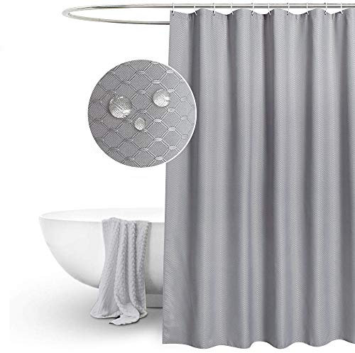 EurCross Grey Waffle Shower Curtains Extra Long 180 x 210cm drop, Mildew Resistant Water Resistant Fabric shower Curtain for Bathroom with12White Plastic Hooks-W 72 x L 84