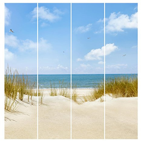 Bilderwelten Schiebegardinen Strand an der Nordsee - Deckenhalterung, 4X 250 x 60cm
