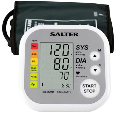Salter Automatisches Blutdruckmessgerät, Oberarmmanschette 22-42 cm | 60 Speicherplätze für 2 Nutzer + Gast, Erkennung unregelmäßigen Herzschlags, Hypertonie-Anzeige