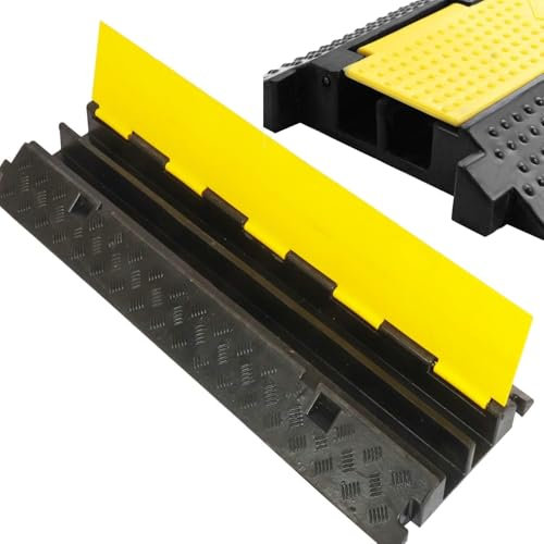 uyoyous Gummi Kabelschutz 2 Kanal Kabelabdeckung Outdoor 100x25cm Interlocking Floor Cord Cover Heavy Duty Wire Cover Protector Schlauch Rampe für Workshop Warehous Sport Events Concert Market