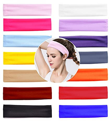 VEGCOO 14 Stück Haarband Mädchen, Bunt Yoga Baumwoll Haarband, Elastisches Stretch Mädchen Stirnband, Ballett Damen Haarband für Sport Pilates Fitness