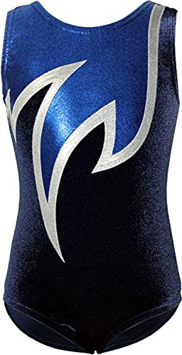 Gymnastikanzug Turnanzug Modell Java Spezial Samt & Glitzerlycra Kurzarm Turnbody, Größe:146-152, Farbe:Blau/Weiß/Royalblau