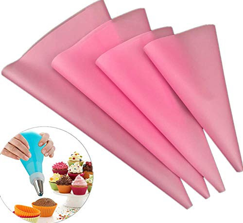 Chikanb 4 Größen Spritzbeutel, Groß Mittel und Klein Silikon Spritzsack zum Teig Spritzen, Wiederverwendbarer Spritzbeutel für Verzieren Cupcake Muffin Hochzeit Torte Kuchen Keksen Dessert, Rosa