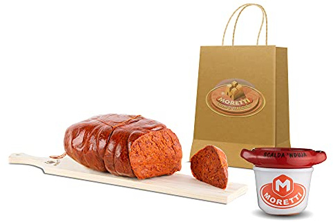Moretti® Nduja Calabrese Di Spilinga Würziges Original Artisan | Vakuumverpackung | Keine GVO 100% NATÜRLICH im Darm | Streichsalami aus reinem Schweinefleisch (1 Stück + Nduja Wärmer)
