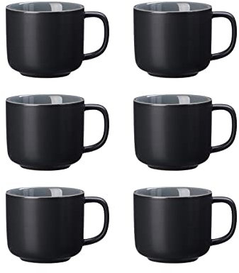 Ritzenhoff & Breker Kaffeetassen Jasper, Schwarz, 6er Set, 240 ml, Teetassen & Milchkaffeetassen aus Steinzeug, Soft-Touch-Haptik & Mattglasur