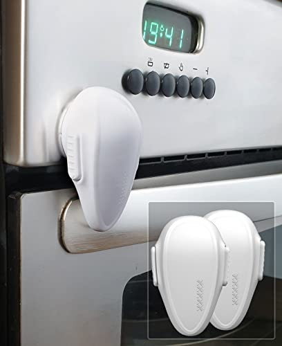 Child Safety Oven Door Lock, 2 Pack, Heat-Resistant 3M Adhesive Lock, Easy to Install, Oven Lock for Childproofing (2 x White)