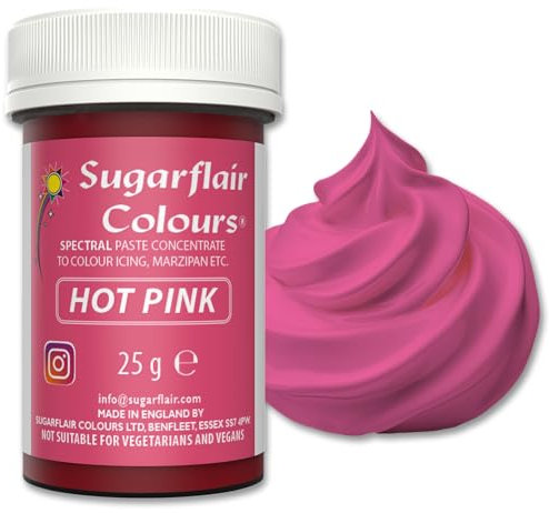 Sugarflair Spectral Hot Pink Lebensmittelfarbe Paste, hochkonzentrierte Lebensmittelfarbe für Buttercreme, Zuckerpaste, Royal Icing, Kuchenmischungen und mehr! Lebensmittelfarbstoff - 25g