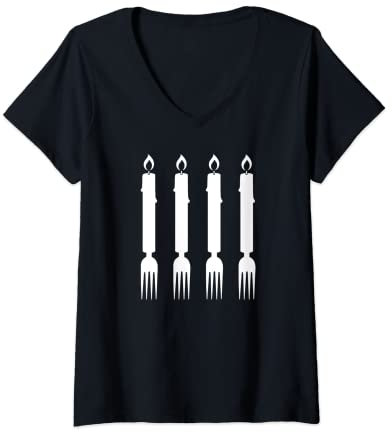 Womens Four Candles Fork Handles V-Neck T-Shirt