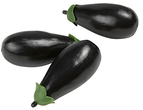 Deko Auberginen Lebensmittel-Attrappe schwarz, 16 cm 3 Stück Fake Food Dekoration