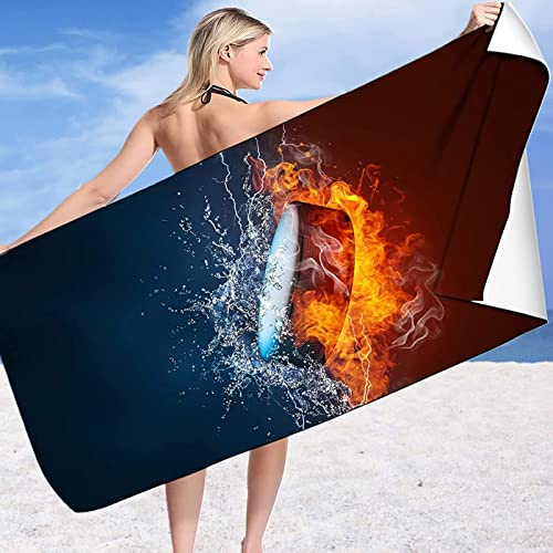 XLYYDS Mikrofaser Strandtuch 70x150 cm für Erwachsene, 3D Flammen-Eishockey Strandhandtuch Weiches Leicht Schnelltrocknend Sandfreies StrandtüCher für Strand Schwimmen