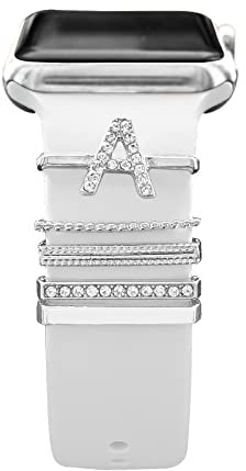 5 Pzs Encantos Para Correa Apple watch 40mm 41mm 38mm 44mm 45mm 42mm hombr/mujer,Anillo Decorativo Para iWatch series 9 8 7 6 5 4 3 2 SE Charms Joyas de Correa Deportiva silicona Accesorios A