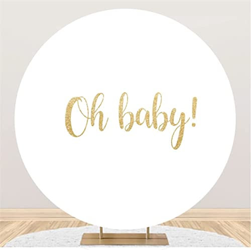 Renaiss 2.2m Oh Baby Runder Kulisse Abdeckung Gold Weiß Polyester Fotografie Hintergrund Baby Dusche Neugeborenes Geburtstag Party Dekoration Kuchen Tisch Banner Fotostudio Requisiten