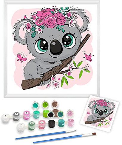 TARATH Peinture à Numéros Enfants Adultes Débutants, Peinture à Numéros de 9 10 11 Ans Fille et Garçon, Peinture à Numéros Animaux avec Cadre 2 Pinceaux et Peintures Acryliques, 20 X 20 cm (Koala)