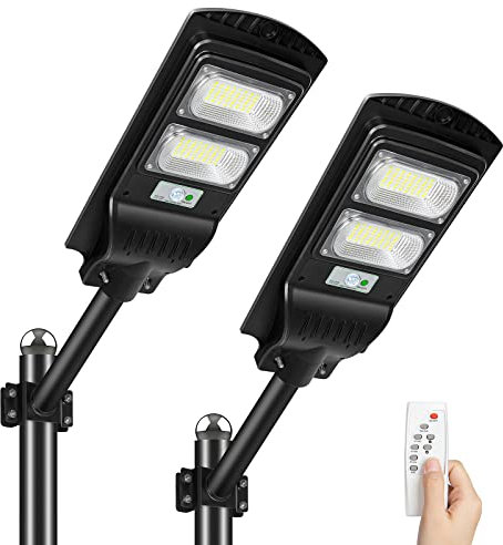 Wstan 200W Solar Outdoor Street Light 6000LM, IP65 96LEDs Farola Solar Alimentada con Control Remoto, Sensor Detector de Movimiento, Anochecer Hasta el Amanecer