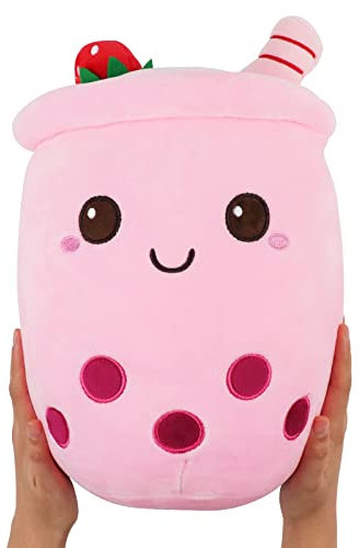 ANBOOR Bubble Tea Kuscheltier Boba Kuscheltier Plüschtier Kissen Milchtee Plüschpuppen Kuschelplüsch Ostern Geschenke (35 cm, Erdbeereis)