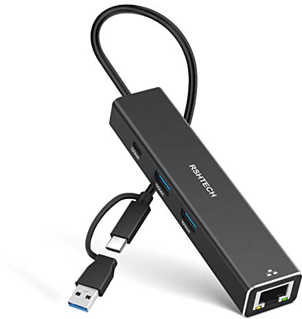 RSHTECH 10Gbps USB C Hub with Ethernet Adapter, 4-Port USB-C 3.2 Splitter with 3x 10Gbps Data Ports (2A+1C) and 1Gbps Network Adapter for Type-A/Type-C/Thunderbolt Port Laptops and More (RSH-ST310)