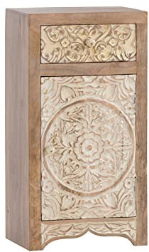 Woodkings Bad Unterschrank Delhi 43x80x30 I Badkommode aus Mangoholz I Badezimmer Möbel rustikal weiß I Kleiner Badschrank mit Stauraum und Schnitzereien