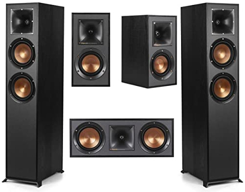 Klipsch Reference 5.0 Home Theater System Bundle with 2X R-620F Floorstanding Speaker, 52C Center Channel, 41M Bookshelf, Black
