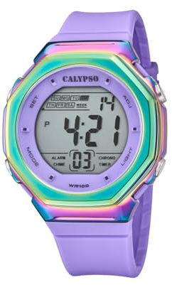 Calypso Digitaluhr Unisex - Kautschuk Violett - Robustes Glas - Wasserdicht 10 ATM - Datum & Kalender Chronograph Doppelte Zeitzone Licht Alarm 12/24h - Special Prices - K5842/2