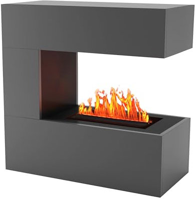 KAMINLICHT Wasserdampf Kamin Room Divider (Standkamin) - Elektrokamin mit realistischen LED 3D-Flammen, Knistereffekt & Fernbedienung, 80x80x37 cm - Opti-Myst 400 Elektro Kamin, Grau