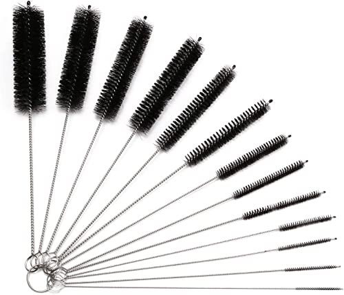 BANSHAN Small Bottle Cleaning Brush Set, 13PCS Nylon Thin Pipe Cleaners Straw Brushes for Water Bottles Glasses Teapot Spouts Sink (Black)