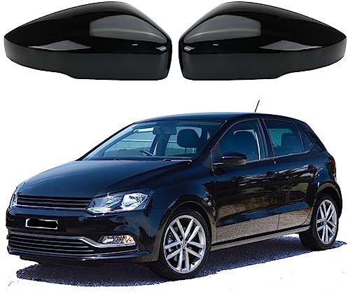 Auto Spiegelkappen, 1 Paar Auto Tür Außenspiegelkappe Rückspiegelkappe Seitenspiegel Abdeckungen für 2009-2017 VW Polo MK5 (Schwarz)
