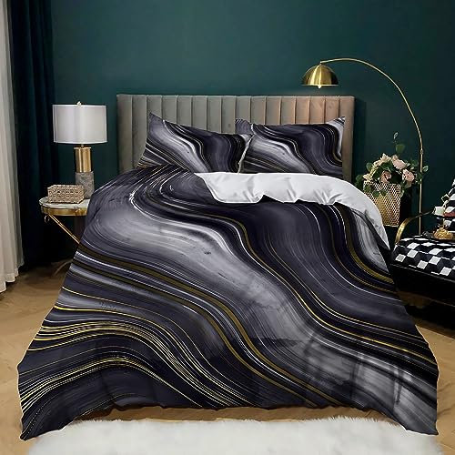 XCQHZYQ Bettwäsche 155x220 cm Marmorlinien, Bettbezug 3teilig Weiche Allergiker Microfaser Bettwäsche-Sets, Deckenbezug mit Reißverschluss und 2 Kissenbezüge 80x80cm
