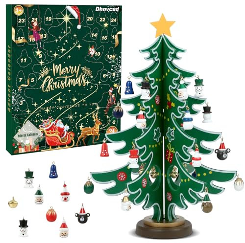 Dhnvcud Adventskalender 2024 Kinder mit Hölzerner Weihnachtsbaum & 36 Ornamenten, 24 Tage Weihnachten Countdown Adventskalender für Kinder Weihnachtskalender Mini Weihnachtsbaum Anhänger zum Basteln