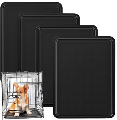 Suzile 4 Pcs Dog Crate Tray Replacement 27 x 20.5 Inches, Kennel Pan Black Plastic Bottom Floor Liners for Cat Rabbit Pets Training Cages Food Bowls Holders Accessories