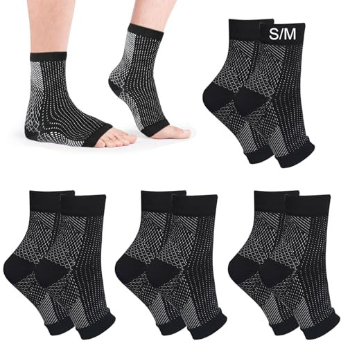 DGUSO 4 Paio Nero Calzini Nano Neuropatia Traspirante Cavigliera Tutore Sportiva Supporto Per Caviglia Ortopedica Fasce Professionali (S/M)