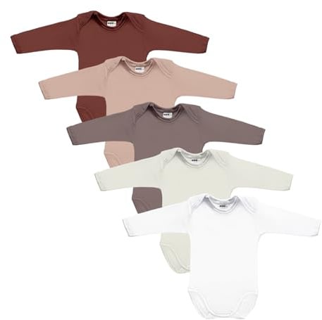 Parent MEA BABY Unisex baby body med långa ärmar i 100% bomull i 5-pack, baby body med tryck