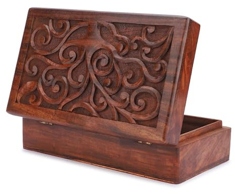 Ajuny Scatola Portagioie in Legno Intagliata a mano Multiuso Decorativa Stile Vintage Portaoggetti Organizer per Orecchini Collane Ottimo Regalo