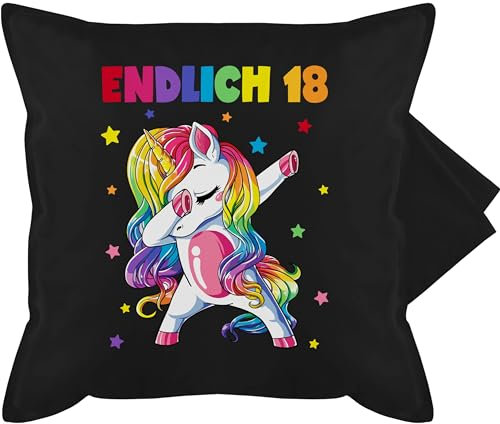 Shirtracer Kissenbezug - 18. Geburtstag Kissen - Endlich 18 Jahre - Achzehn Jahre Dabbing Einhorn - 50 x 50 cm - Schwarz - Geschenke zum Jungen 18ten Eighteen (18) Geschenk 18.Geb Junge achtzehnter