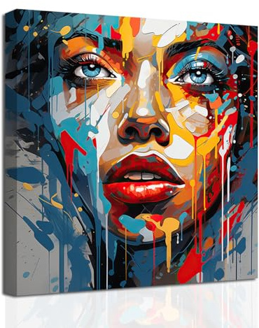CXHOSTENT Leinwand Wanddrucke mit abstraktem Frauengesicht Graffiti Frauenporträt Kunstdrucke abstrakte Gesichtsbilder buntes Mädchen Poster (C, 60.00 x 60.00 cms)