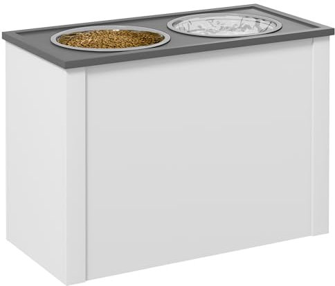 PawHut Gamelle surélevée pour chiens support de gamelle avec 2 bols en acier inoxydable amovible coffre de rangement, dim. 60L x 30l x 42H cm