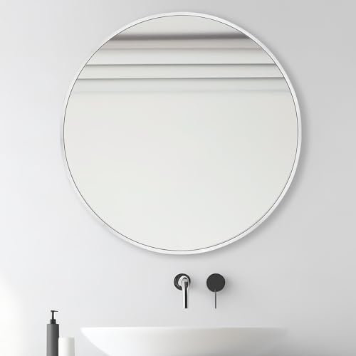 FRUMENSHIP Spiegel Rund Silber, 76 x 76 cm Runder Wandspiegel, Spiegel mit Metallrahmen, Moderner Hängespiegel, für Flur, Wohnzimmer, Badezimmer, Schlafzimmer