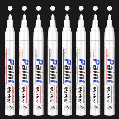 YYSHUS White Paint Pens Paint Markers, 8 Pack Oil Based White Marker Pens, Quick Dry & Waterproof Permanent Marker Pen for Rock Painting,Tyre,Metal, Glass,Fabric,Wood, Plastic Ceramic