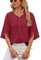 shownicer Camicia Donna Maglietta Chiffon Elegante Manica a 3/4 Camicetta Girocollo Manicotto Split Blusa Camicia Estiva Casual Tinta Unita Tunica Top A Rosso L