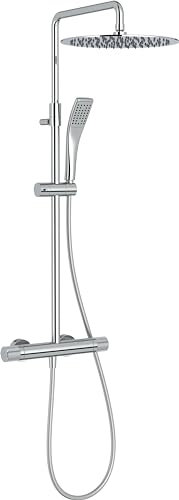 Jacob Delafon - Colonne de Douche Thermostatique - Tête Ronde 30cm, Douchette carrée, Régulateur de Débit, Économies d'Eau - Chrome - E26587-CP