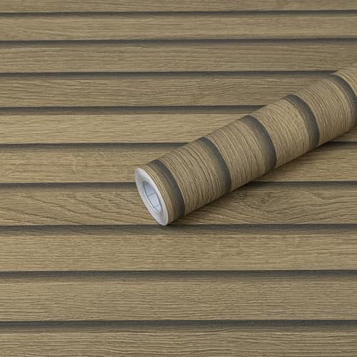 Honcet Wood Panel Wallpaper Oak, Self Adhesive Wallpaper Wood Effect 40x300cm, Sticky Back Plastic Slat for Walls Furniture, Removable