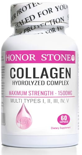 Honor Stone - Collagen Hydrolyzed Complex Capsules for Skin, Hair, Nails and Joints. Maximum Strength with All Types 1-5 Peptides (Not just Marine!) 1 Month Supply.